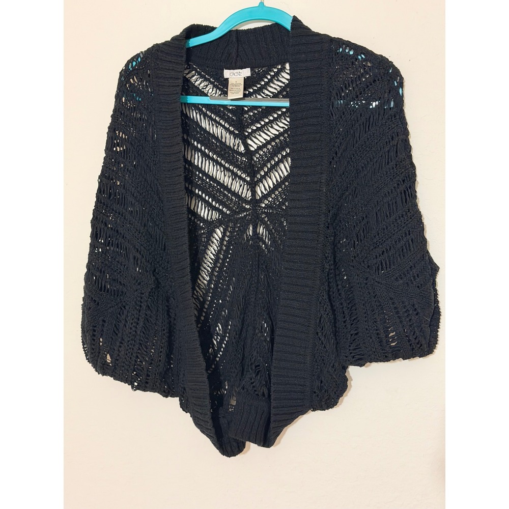 Cache Black Open Knit Shrug Cardigan Crochet Pointelle Cocoon Sweater Medium